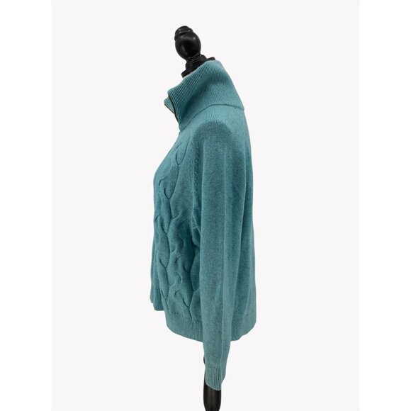 Talbots XL Petite Teal Cable Knit Full-Zip Cardigan Sweater Acrylic Blend - Picture 5 of 8